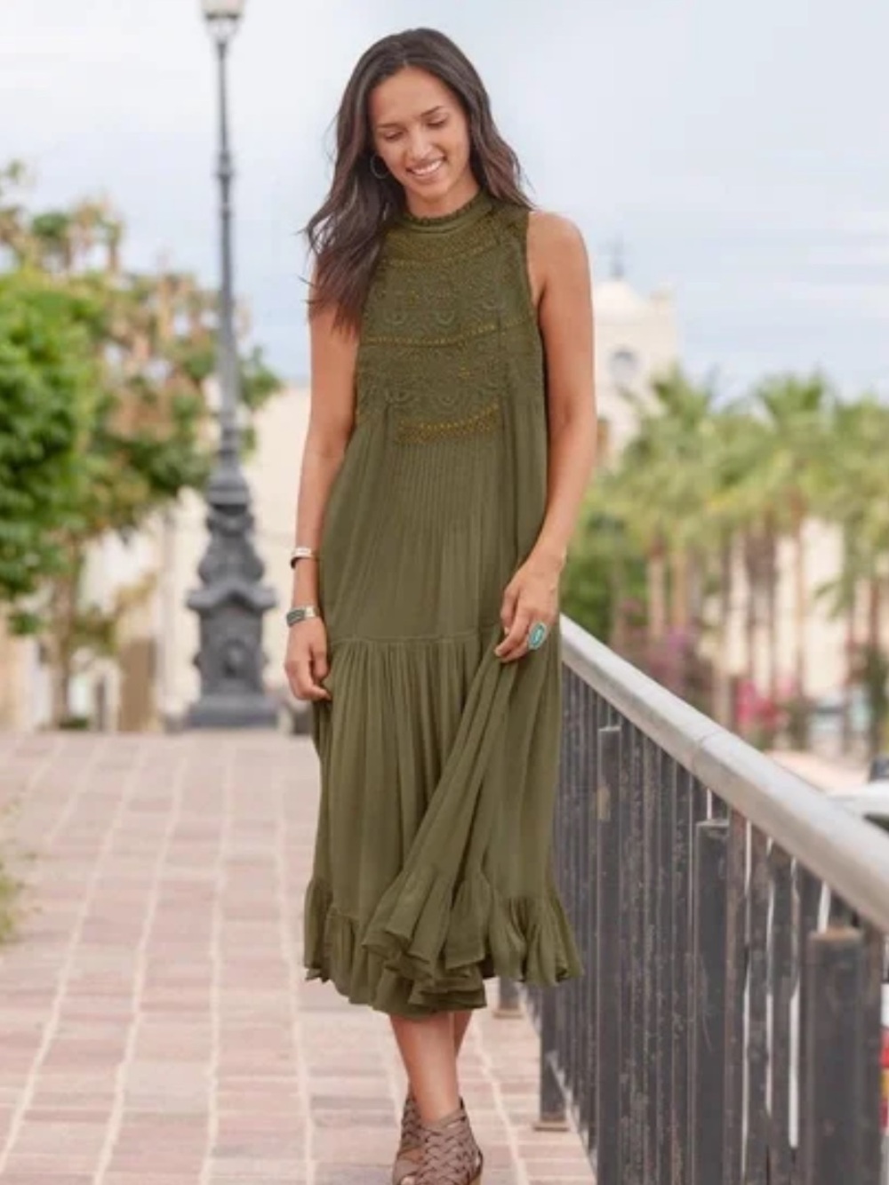 Sundance Olive Green Sleeveless Midi Dress